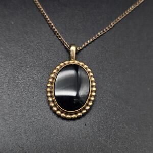 12K Gold Filled Black Onyx Pendant Necklace WRE Vintage